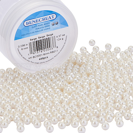 Pandahall 1 caja de perlas de vidrio teñidas ambientales perlas redondas perlas de vidrio beige para hacer joyas de 6 mm HY-BC0001-6mm-RB011-1