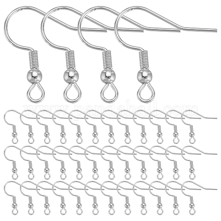 SUNNYCLUE 1 Box 100Pcs 925 Sterling Silver Plated Stainless Steel Earring Hooks Fish Hook Ear Wires French Earring Hooks Hypoallergenic Earring Findings with Openable Loops for Jewelry Making Kits STAS-SC0006-40-1