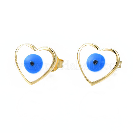 Heart with Evil Eye Stud Earrings EJEW-N011-49-1