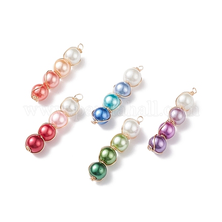Colgantes de cuentas redondas de perlas de vidrio PALLOY-JF01879-1