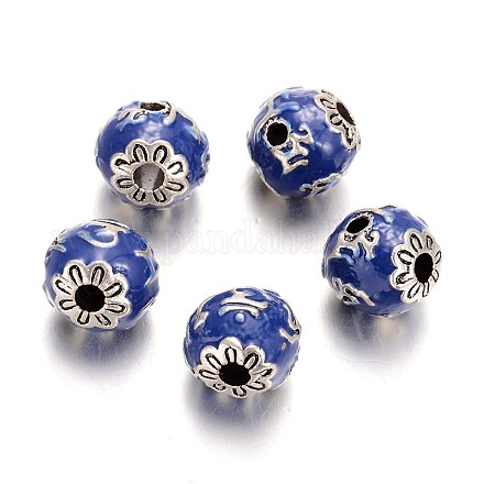 Antique Silver Plated Alloy Enamel Round Beads ENAM-J617-01AS-1