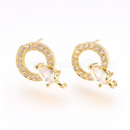 Brass Micro Pave Cubic Zirconia Stud Earring Findings KK-F753-09G-RS-1