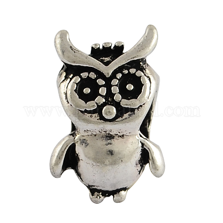 Tibetan Style Alloy Owl European Beads TIBEB-8012-AS-NR-1
