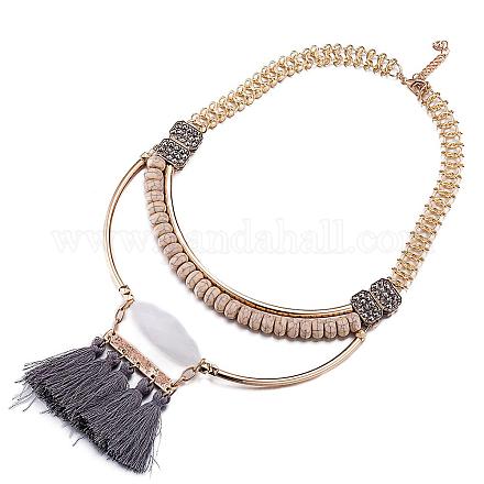 Fashion Women Jewelry Zinc Alloy Resin and Tassel Bib Statement Necklaces NJEW-BB15925-A-1
