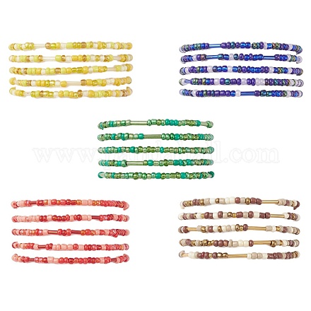 Ensemble de bracelets extensibles en perles de verre 5pcs BJEW-JB09576-1