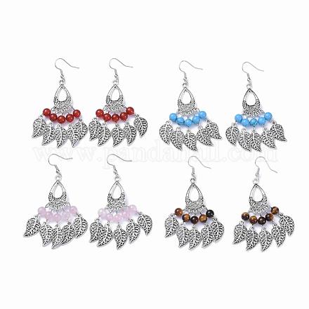 Alliage pierres précieuses boucles d'oreilles chandelier style tibétain EJEW-JE01367-1
