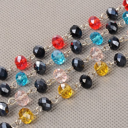 Handmade Rondelle Glass Beads Chains for Necklaces Bracelets Making AJEW-JB00119-1