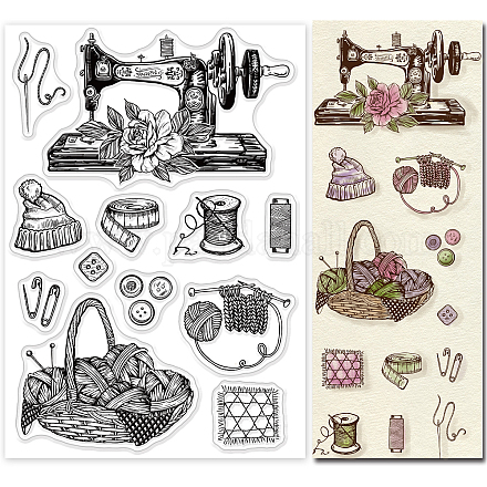 GLOBLELAND Vintage Sewing Machine Clear Stamps Rose Sewing Equipment Silicone Clear Stamp Seals for Cards Making DIY Scrapbooking Photo Journal Album Decoration DIY-WH0167-56-924-1