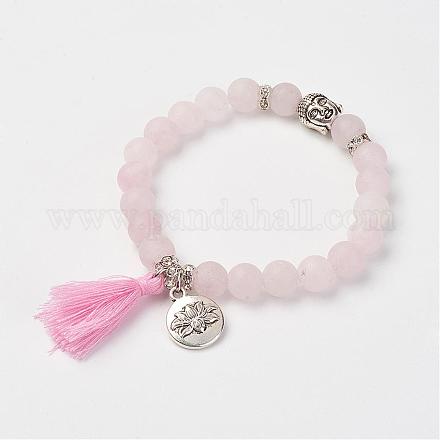 Bracelets extensibles avec perles en quartz rose naturel BJEW-JB02812-02-1
