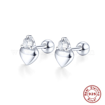 925 orecchino a bottone a cuore in argento sterling rodiato con zirconi KB6220-1-1
