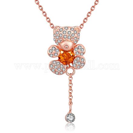 Rose Gold Plated Tin Alloy Czech Rhinestone Bear Necklaces NJEW-BB02223-1