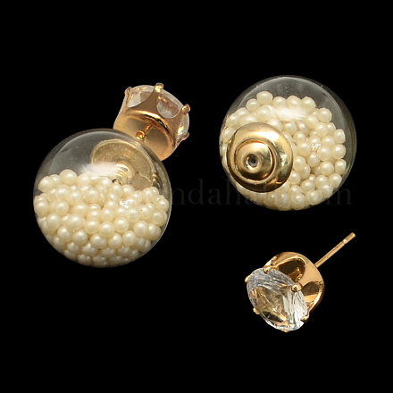 Women's Double Sided Glass Ball Stud Earrings X-EJEW-R104-07M-1