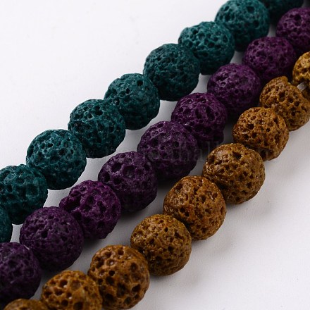 Dyed Round Natural Lava Rock Beads Strands G-O132-M-6mm-1