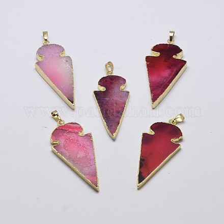 Electroplated Natural Dyed Agate Triangle Plated  Big Pendants G-P077-51B-1