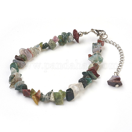 Bracelets de cheville en perles d'agate indienne naturelle AJEW-AN00229-06-1