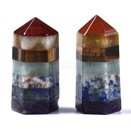 Jaspe rouge naturel assemblé & topaze jade & oeil de tigre & aventurine verte & jaspe tache bleue & lapis lazuli & améthyste prisme hexagonal colonne de cristal pendule décoration G-S375-001-1