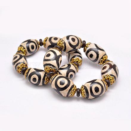 Bracelets extensibles avec perles en agate naturelle et teinte BJEW-A107-05A-1