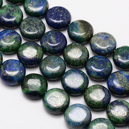 Natural Chrysocolla and Lapis Lazuli Flat Round Beads Strands G-M266-09-1