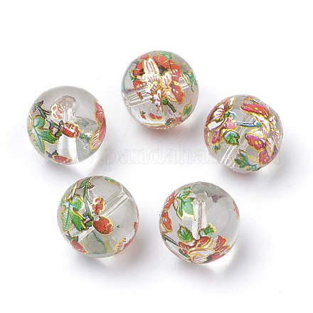 Motif de fleurs imprimé perles de verre rondes GFB-Q001-12mm-B01-1