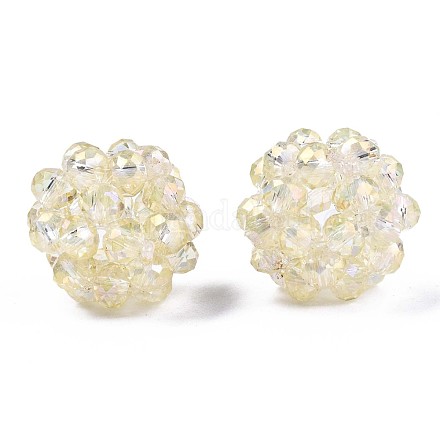 Perles tissées rondes en verre galvanisé transparent X-GLAA-T024-01C-B04-1