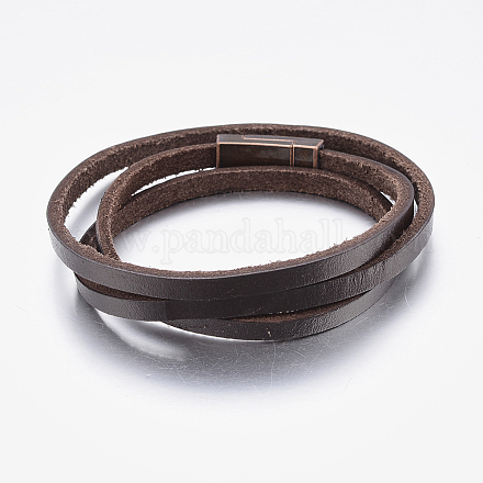 Three Loops Leather Cord Warp Bracelets BJEW-F325-01R-1