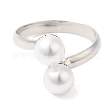 Anillos abiertos de latón chapado en estante con perlas redondas de plástico para mujer RJEW-Q770-26P-1
