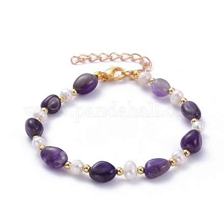 Bracelets de perles d'améthyste naturelle BJEW-JB05265-04-1