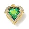 Brass Micro Pave Cubic Zirconia Pendants, Real 14K Gold Plated, Heart Charms, Green, 22.5x21.5x9mm, Hole: 5x3mm