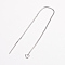 Brass Stud Earring Findings, with Loop, Ear Threads, Rack Plating & Long-Lasting Plated, Cadmium Free & Nickel Free & Lead Free, Real Platinum Plated, 100x0.6mm, Hole: 2mm, Pin: 0.7mm