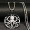 201 Stainless Steel Black Enamel Flat Round with Octopus Pendant Necklaces, Stainless Steel Color, 19.49 inch(49.5cm)