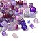 Transparent Glass Beads, Mixed Shapes, Purple, 5.5~16x6~11.5x6.5~10.5mm, Hole: 1.2~1.6mm, about 1470pcs/1000g