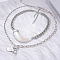 Resin Horn & Zinc Alloy Coin & Plastic Pearl Pendant Double Layer Necklaces for Women, Platinum, 18.11~27.56 inch(46~70cm), 2pcs/set