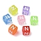 Spray Painted Transparent Acrylic Beads, Cube with Letter, Mixed Color, Letter N, 9.5x9.5x10mm, Hole: 3.8mm, about 570pcs/500g