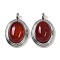 Natural Carnelian(Dyed & Heated) Pendants, Brass Oval Charms, Platinum, 23x15.5x6.5mm, Hole: 2.5mm