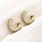Brass Micro Pave Clear Cubic Zirconia Stud Earrings, C-shape, Real 18K Gold Plated, 18x7mm