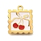 304 Stainless Steel Pendants, with Enamel, Square with Fruits Charm, Golden, Cherry, 20x16.5x1.5mm, Hole: 2mm