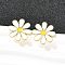 Brass Enamel Flower Stud Earrings, Rack Plating, Long-Lasting Plated, Cadmium Free & Lead Free, Real 18K Gold Plated, 15mm