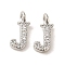 Initial Letter Brass Micro Pave Cubic Zirconia Pendants, Letter J, 9~10x4~10x1.5~2mm, Hole: 1.5mm