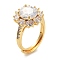 Flower Rack Plating Brass Micro Pave Cubic Zirconia Adjustable Rings for Women, Long-Lasting Plated, Lead Free & Cadmium Free, Clear, Flower: 15.5x15mm, Inner Diameter: 17mm