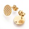 Ion Plating(IP) 304 Stainless Steel Ear Stud Findings, Textured Flat Round with Pineapple Grain, Golden, 10mm, Hole: 1.2mm, Pin: 0.8mm
