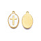 304 Stainless Steel Enamel Pendants, Real 18K Gold Plated, Oval with Cross, White, 23x14x2mm, Hole: 1.6mm