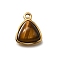 Natural Tiger Eye Triangle Charms, 304 Stainless Steel Charms, Real 18K Gold Plated, 15x12x6mm, Hole: 1.5mm