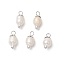 Natural Cultured Freshwater Pearl Rice Pendants, with 304 Stainless Steel Loops and Electroplate Non-magnetic Synthetic Hematite, Floral White, Stainless Steel Color, 16.5~17x7.5~8.5mm, Hole: 3.5mm
