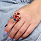 Cube & Flat Round Alloy Rhinestone Finger Rings, Golden, Colorful, 38mm, Inner Diameter: 17mm