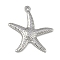 Non-Tarnish 304 Stainless Steel Pendants, Starfish Charm, Stainless Steel Color, 22x20.5x1.5mm, Hole: 1mm