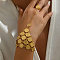 Luxurious Middle Eastern Style Brass Coin Link Finger Ring Bracelets for Women, Golden, 3-1/2 inch(9cm), Inner Diameter: 7/8 inch(2.2cm), ring: 16~18mm