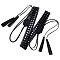 Bohemian Imitation Leather Tassel Wrap Chain Belts, with Alloy Flower Beads, Platinum, Black, 1690x28.5x9mm