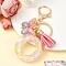 Resin & Acrylic & Faux Suede Tassel Keychain, with Alloy Clasp and Iron Rings, Letter O, 10cm