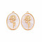 Brass Birth Floral Pendants, Oval with Flower Mother of Pearl White Shell Charms, Nickel Free, Real 18K Gold Plated, September Aster, 27x18x4mm, Hole: 1.8mm