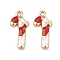 Christmas Alloy Enamel Pendants, Light Gold, Candy Cane, 20.5x9.5x3mm, Hole: 1.4mm